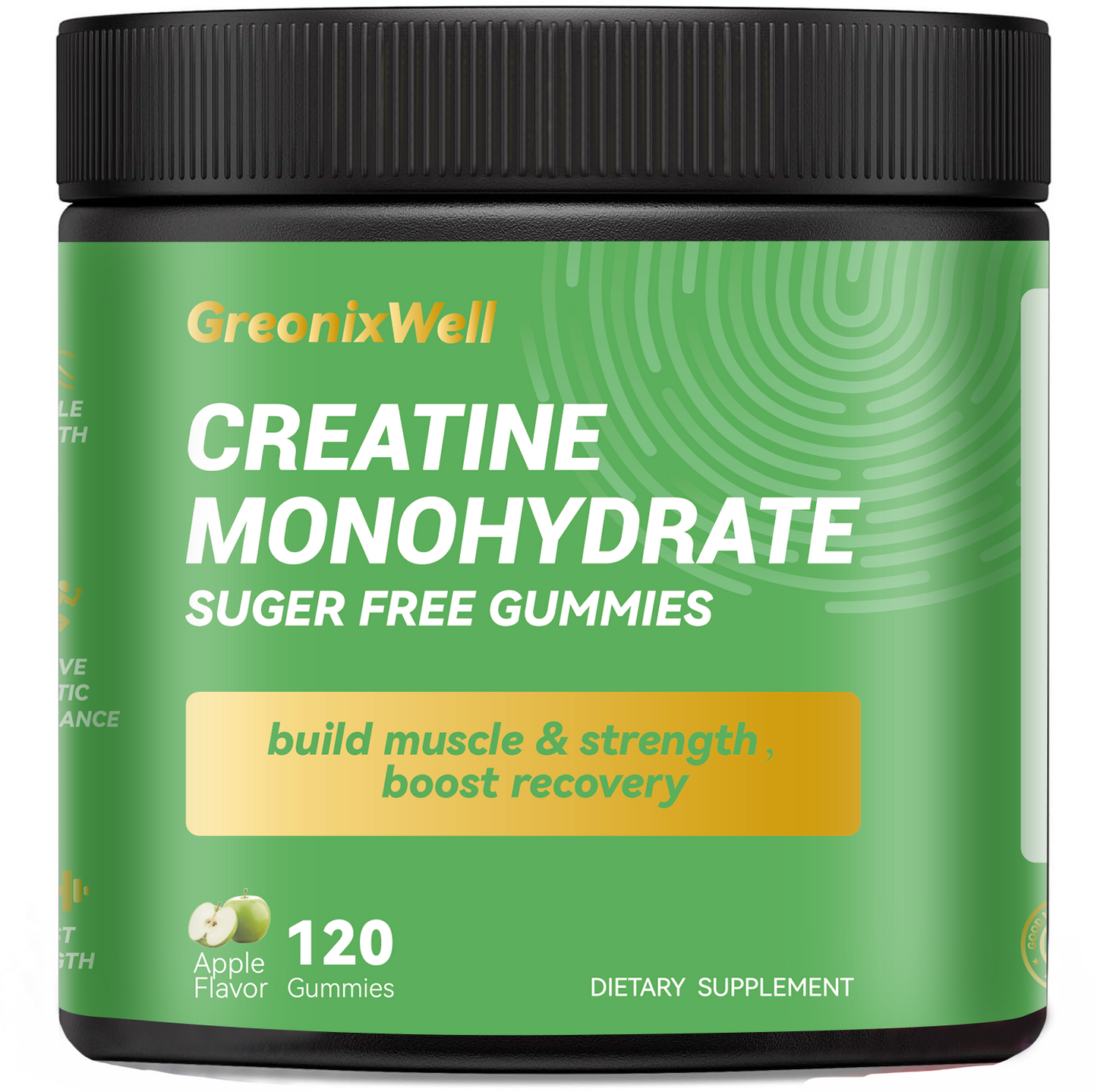 Creatine Monohydrate Sugar Free Gummies - Apple Flavor (120 Gummies)
