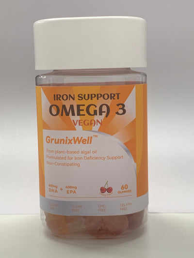 Iron Support Omega-3 Vegan Gummies - Plant-Based DHA & EPA for Iron Deficiency