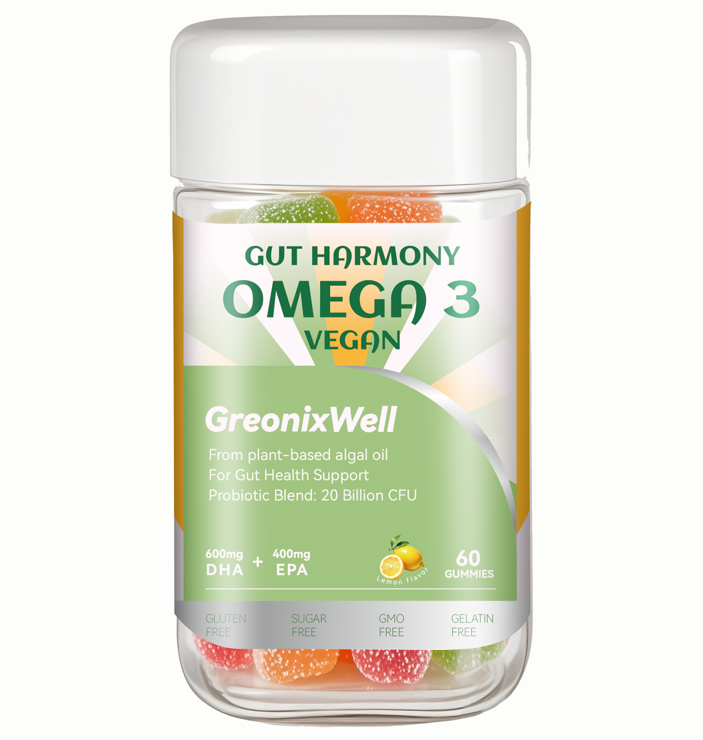 Gut Harmony Omega-3 Vegan Gummies - Plant-Based DHA & EPA with Probiotics