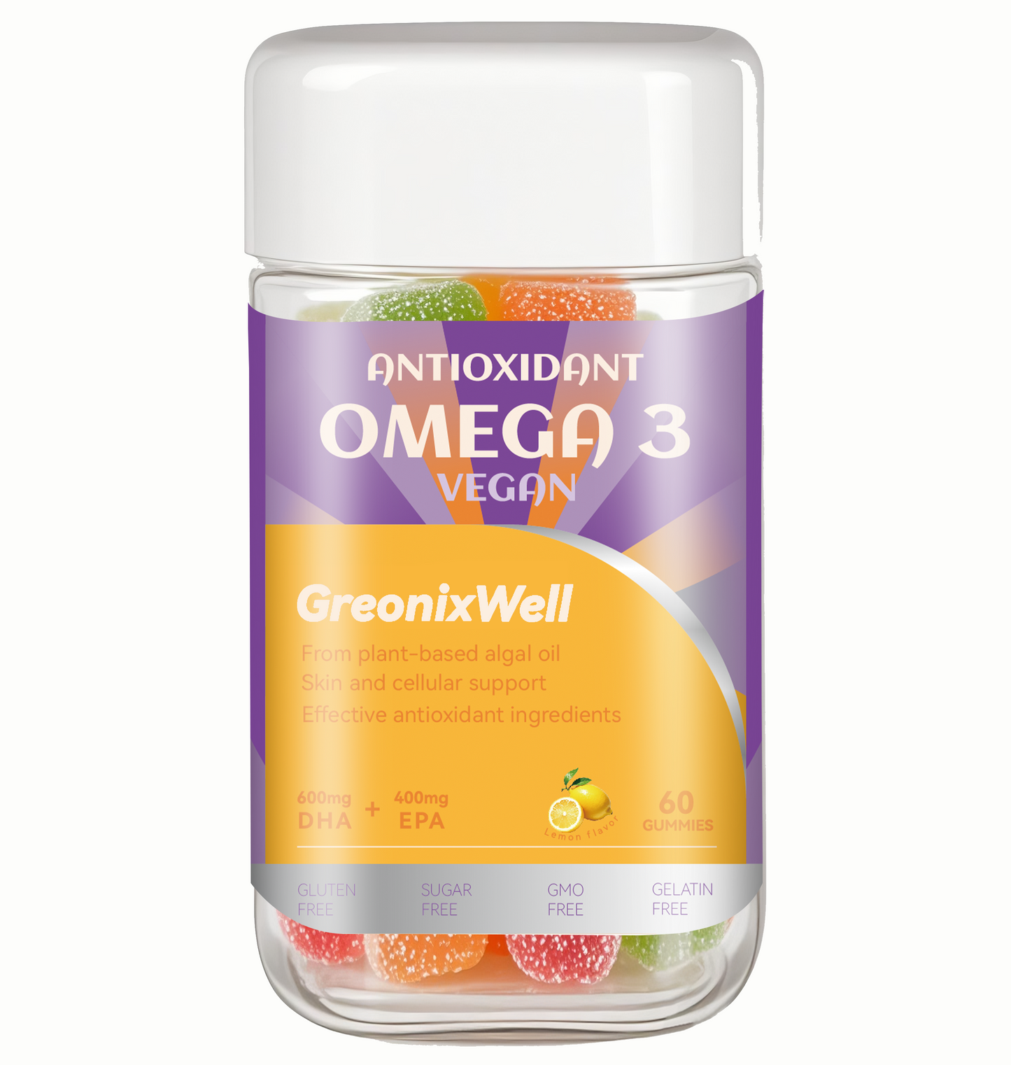 Antioxidant Omega-3 Vegan Gummies - Plant-Based DHA & EPA with Antioxidants